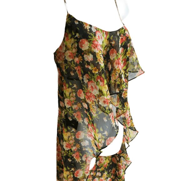 UNIF Ruffle Cami Tank Top Dress Veil Chiffon Floral High Low Long Feminine S - Picture 3 of 9